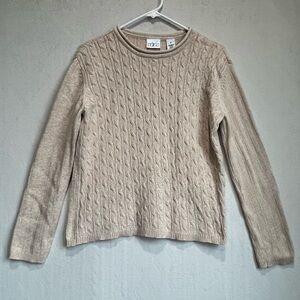 Villager Sport Liz Claiborne Roll Collar Cable Knot Sweater Sz M Prep Beachy